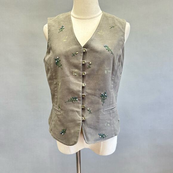 Talbots Tops - Talbots vintage 90s velour embroidered vest size small cottagecore